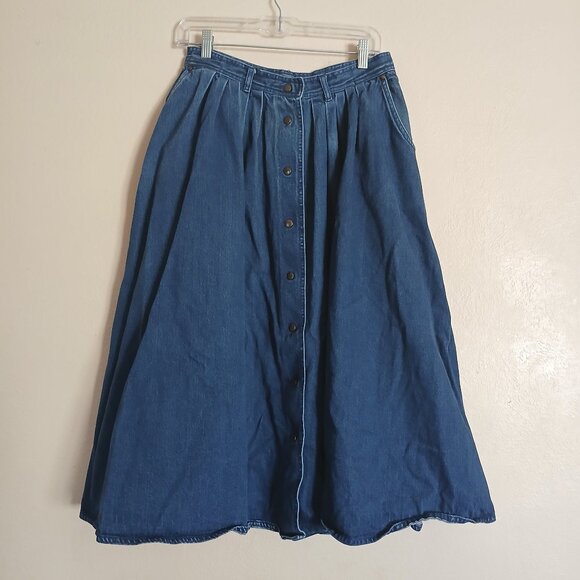 Vintage Jones New York Denim Button Down Prairie Skirt Women's Size 14 - Picture 1 of 7